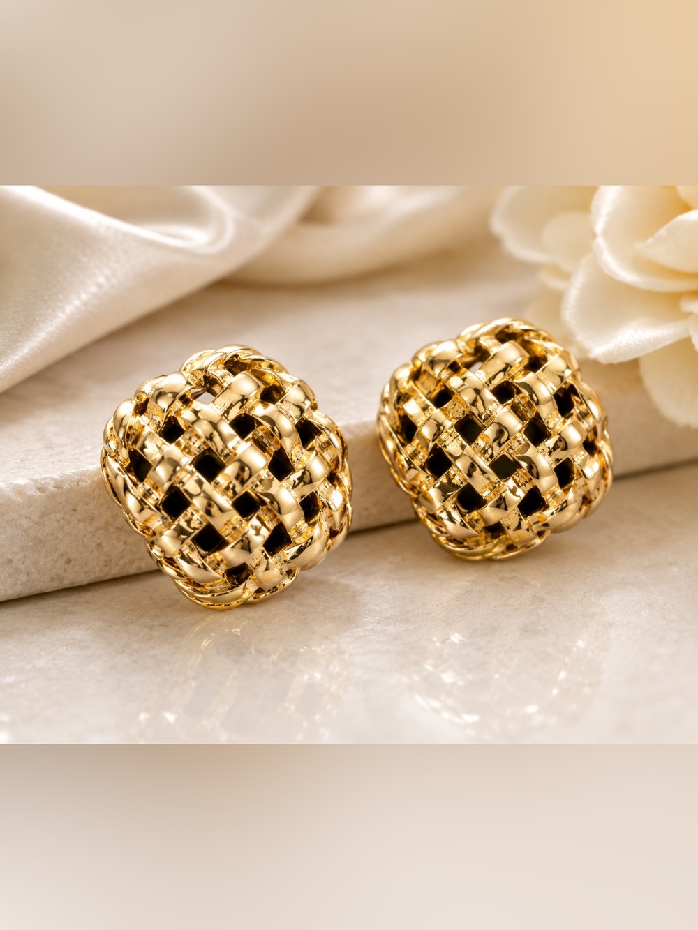 Vintage Givenchy Basketweave Clip Earrings Signed Paris New York